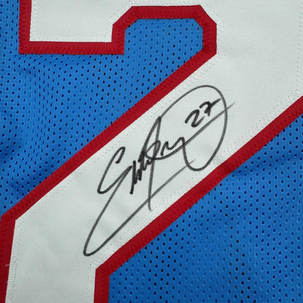 Autographed Blue Titans Jersey with Red Number 2 and Signed 27 Ready to Frame