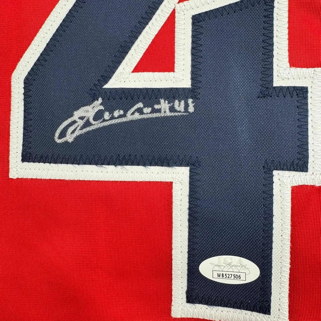 Framed Autographed Emmanuel Clase 35x39 Cleveland Red Baseball Jersey JSA COA | Certified Authentic Signed Memorabilia | vintageantiquesgifts.com