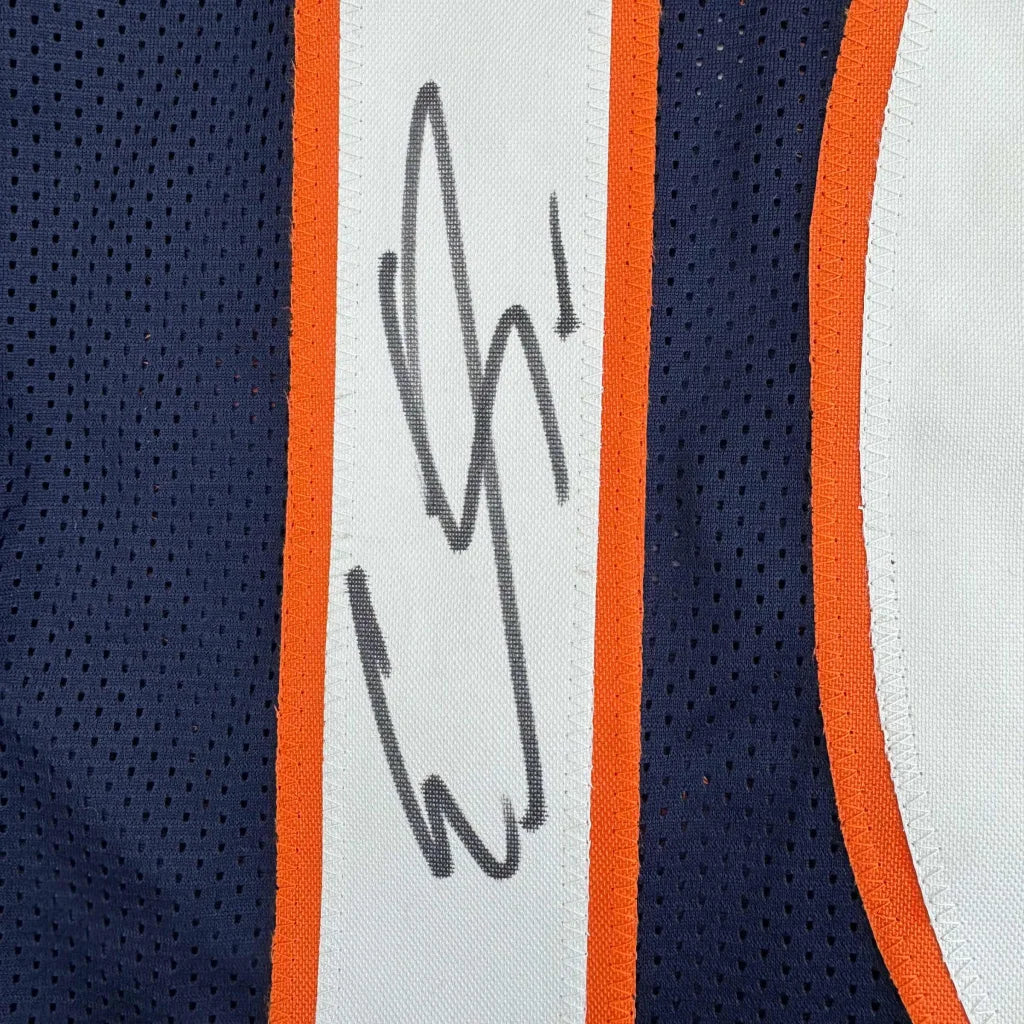 Autographed Navy Blue and Orange Emmanuel Sanders Broncos Framed Jersey Display