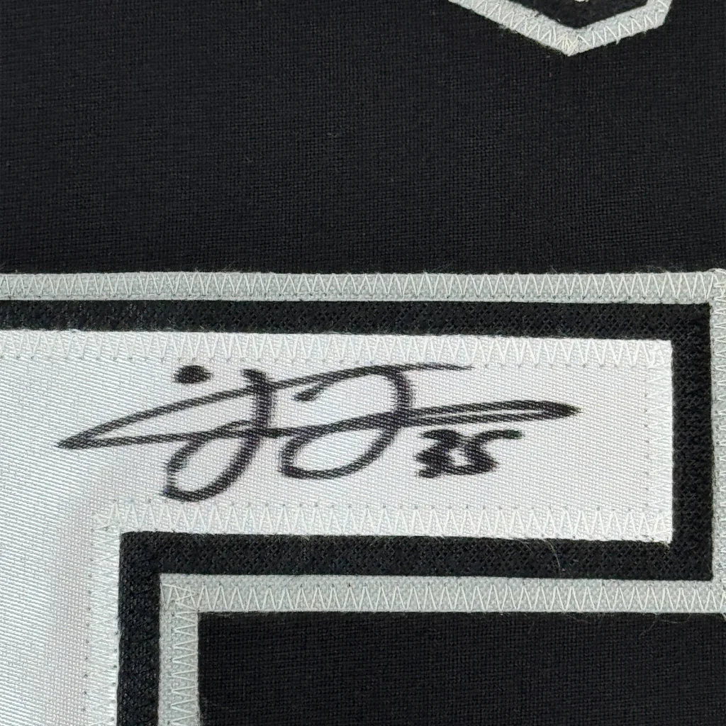 Framed Autographed Frank Thomas 35x39 Chicago Black Baseball Jersey JSA COA | Certified Authentic Signed Memorabilia | vintageantiquesgifts.com