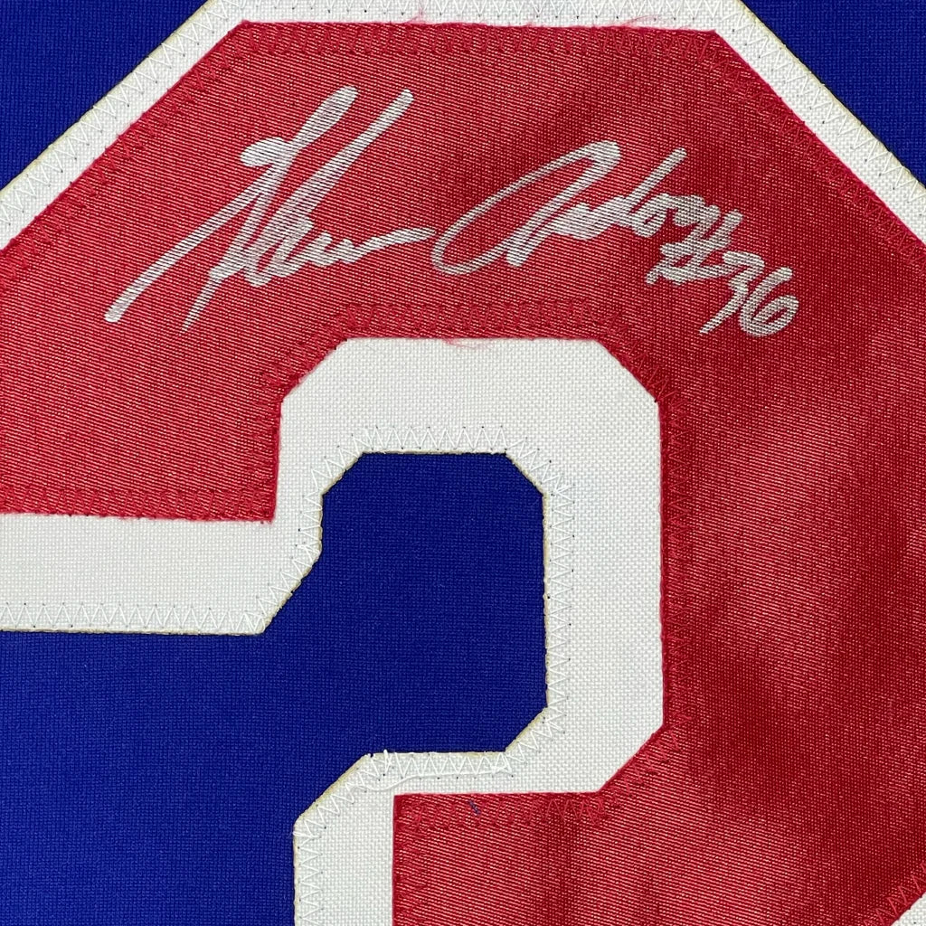 Framed Autographed Glenn Anderson 94 SC Champs 35x39 New York Blue Hockey Jersey JSA COA | Certified Authentic Signed Memorabilia | vintageantiquesgifts.com