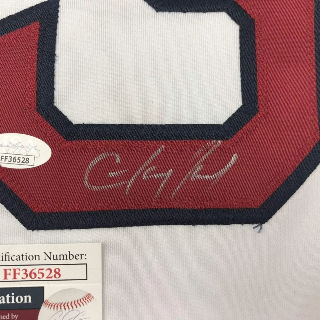 Framed autographed Hanley Ramirez Boston white baseball jersey back with red C
