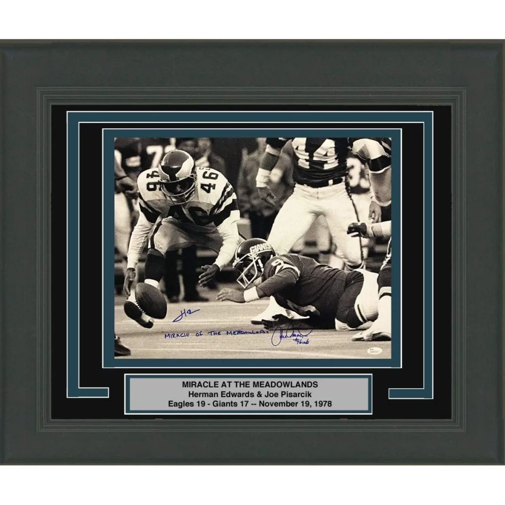 Framed signed Miracle at the Meadowlands Eagles photo JSA COA