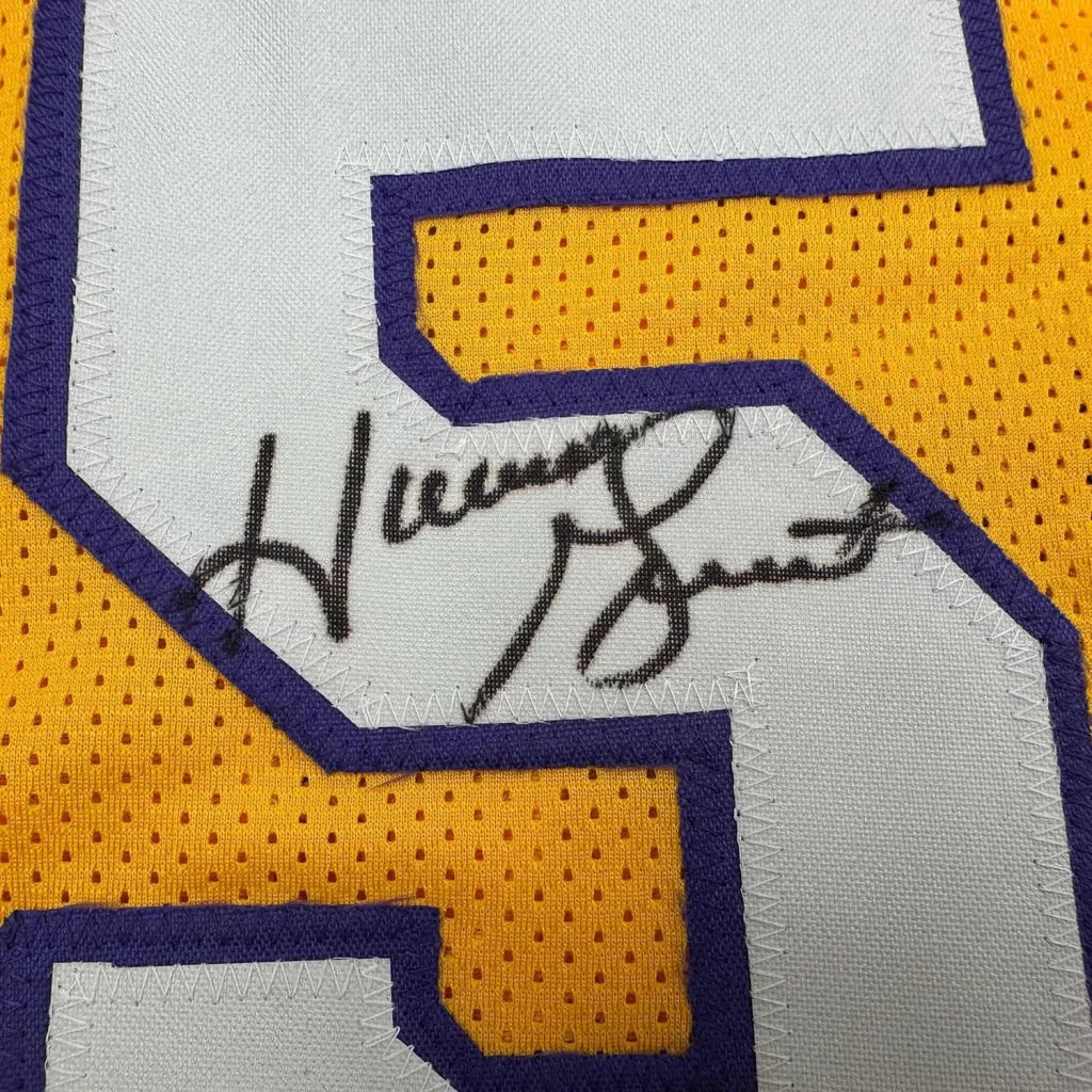 Framed autographed Horace Grant yellow Lakers jersey with number 8, JSA COA