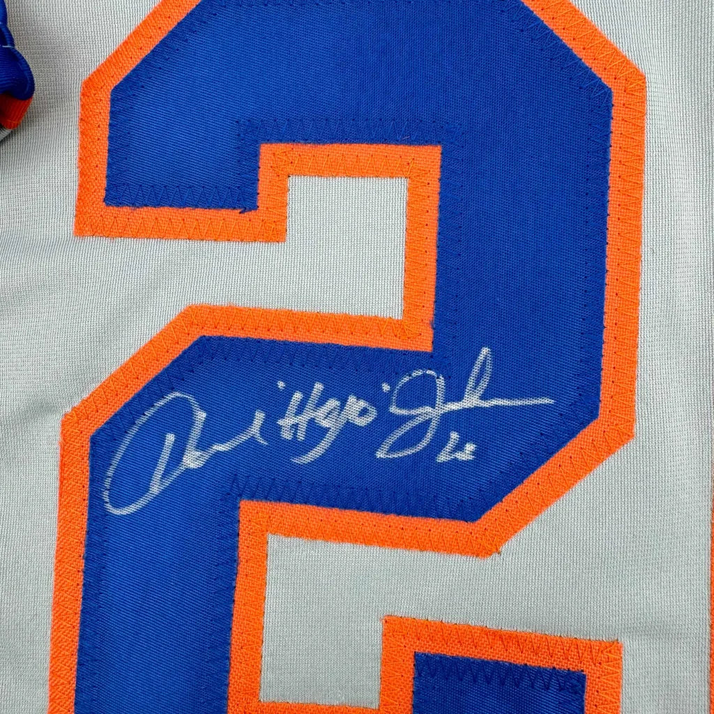 White and blue Howard Johnson York Grey Baseball Jersey with JSA COA and signature