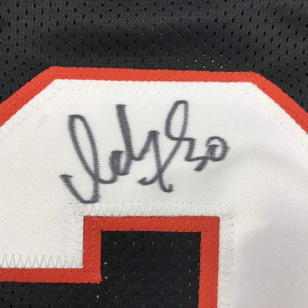 Black Cincinnati Bengals jersey with white orange-bordered autograph patch for Ickey Woods