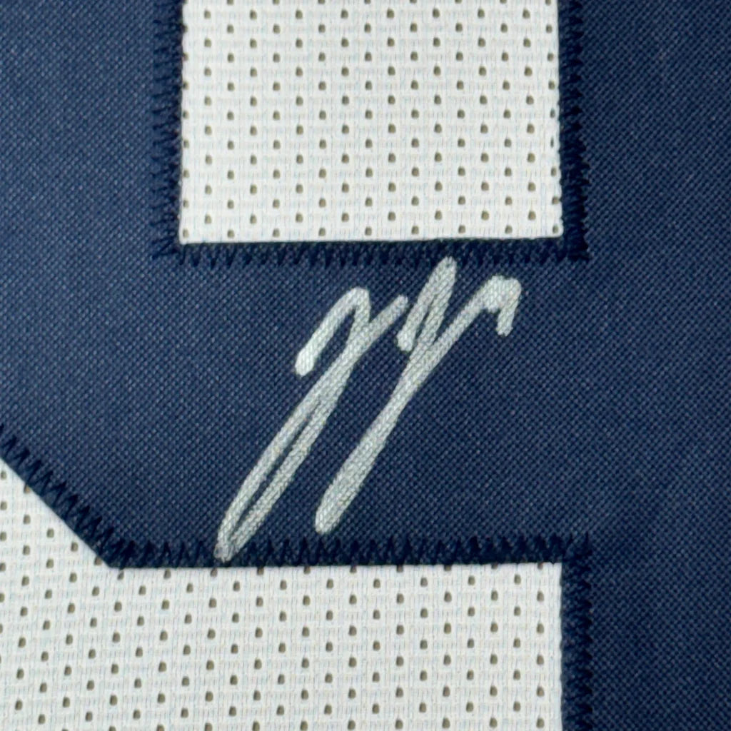 Framed Autographed J.J. JJ McCarthy 35x39 Michigan White College Football Jersey Beckett BAS COA | Certified Authentic Signed Memorabilia | vintageantiquesgifts.com