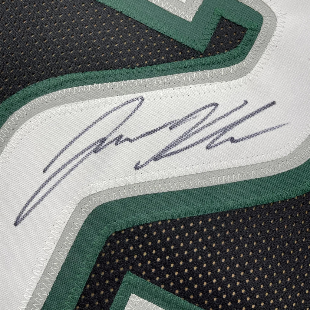 Framed autographed Jason Kelce black Seahawks jersey with green accents, PSA/DNA COA