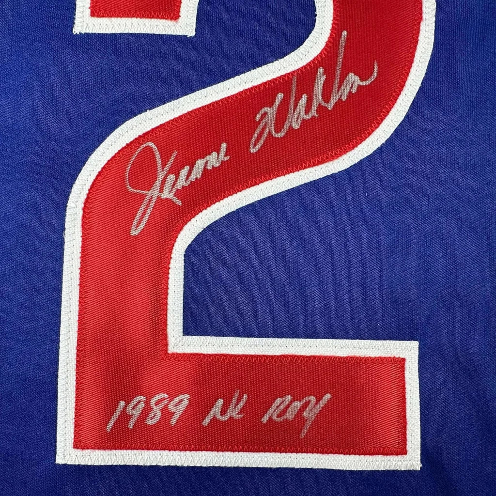 Framed Autographed Jerome Walton 35x39 1989 NL ROY Chicago Blue Baseball Jersey JSA COA | Certified Authentic Signed Memorabilia | vintageantiquesgifts.com