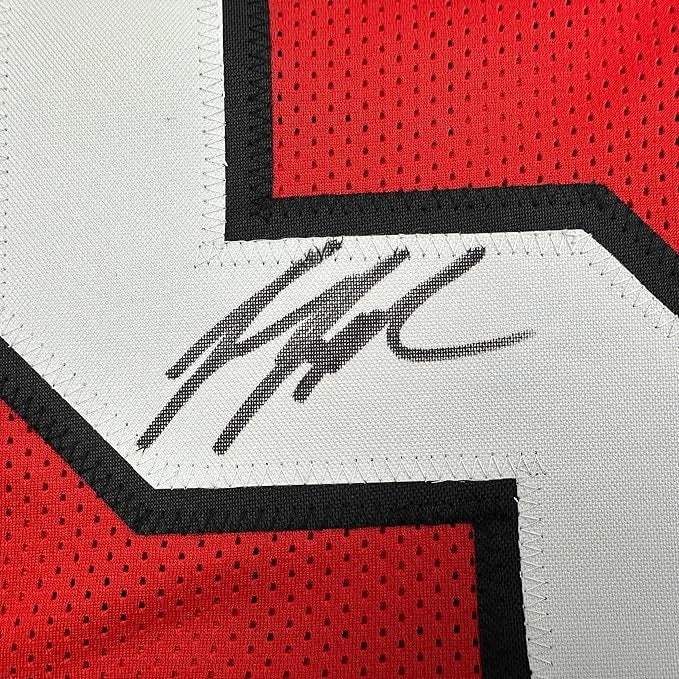 Framed Autographed Jessie Tuggle 35x39 Atlanta Red Football Jersey JSA COA | Certified Authentic Signed Memorabilia | vintageantiquesgifts.com