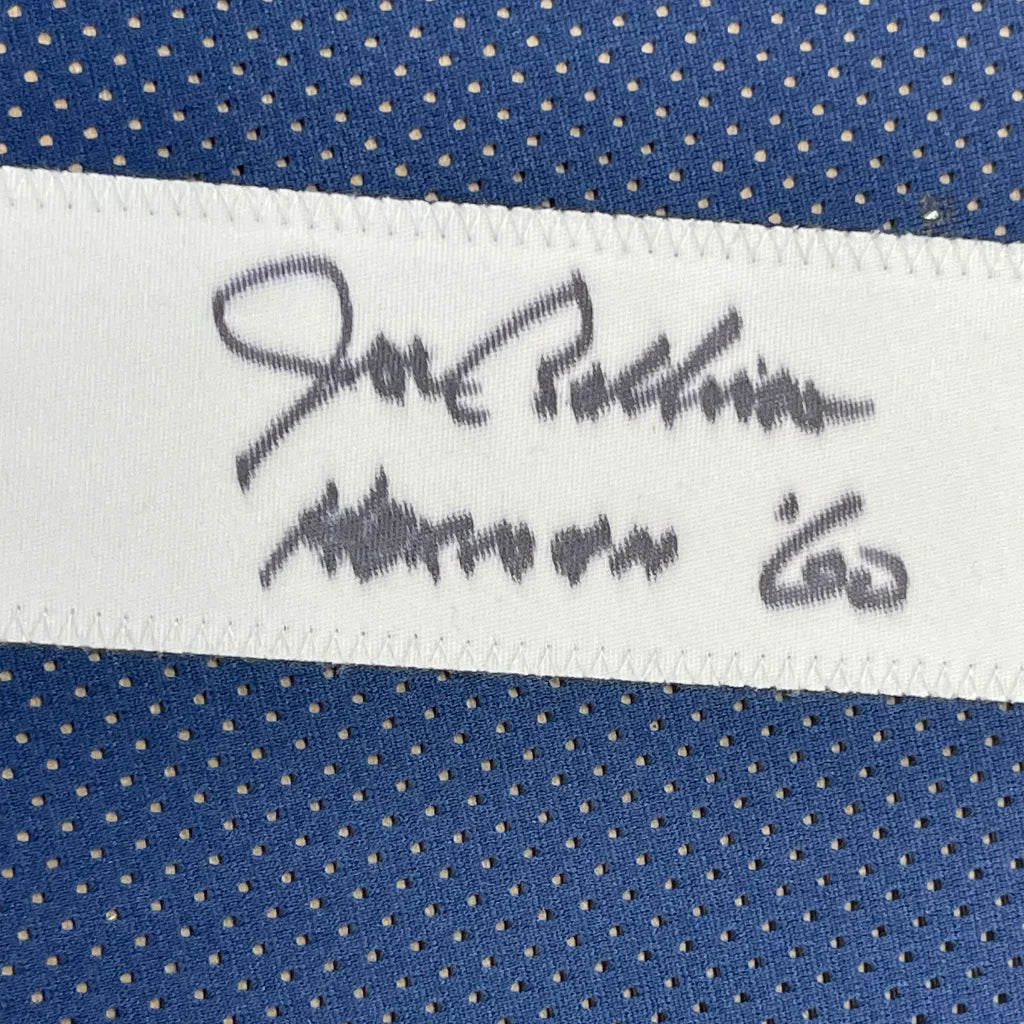 Autographed white fabric ribbon on blue mesh fabric for Navy Blue College Football man cave display