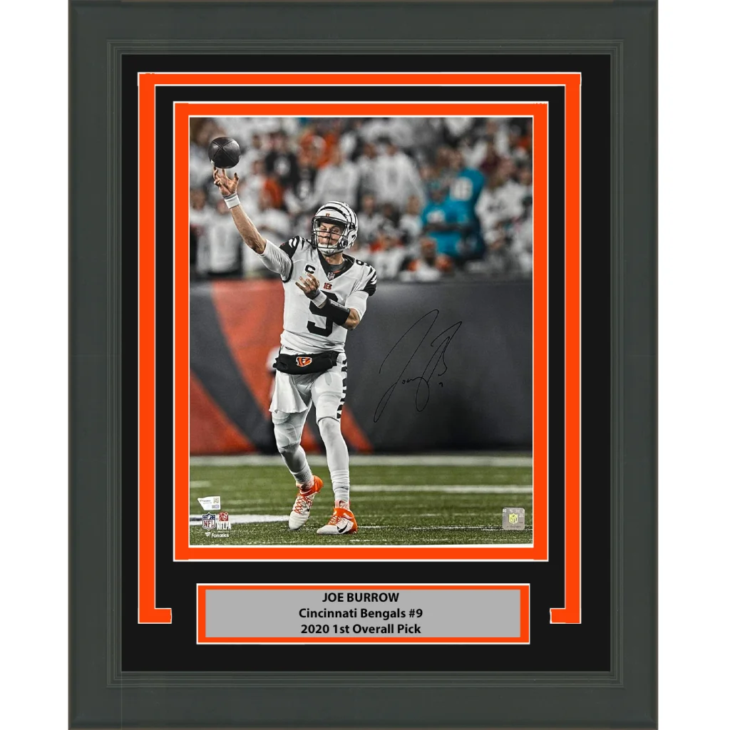 Framed signed Joe Burrow Bengals 16x20 photo with Fanatics COA