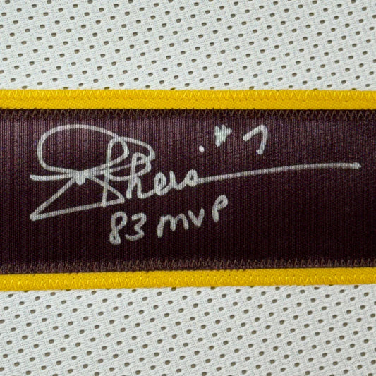 Framed signed Joe Theismann 1983 MVP jersey with maroon tag