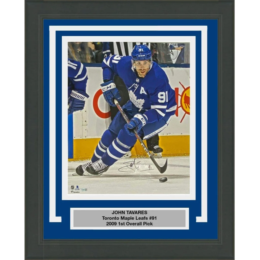 Framed signed John Tavares Toronto Maple Leafs #91 jersey photo with plaque