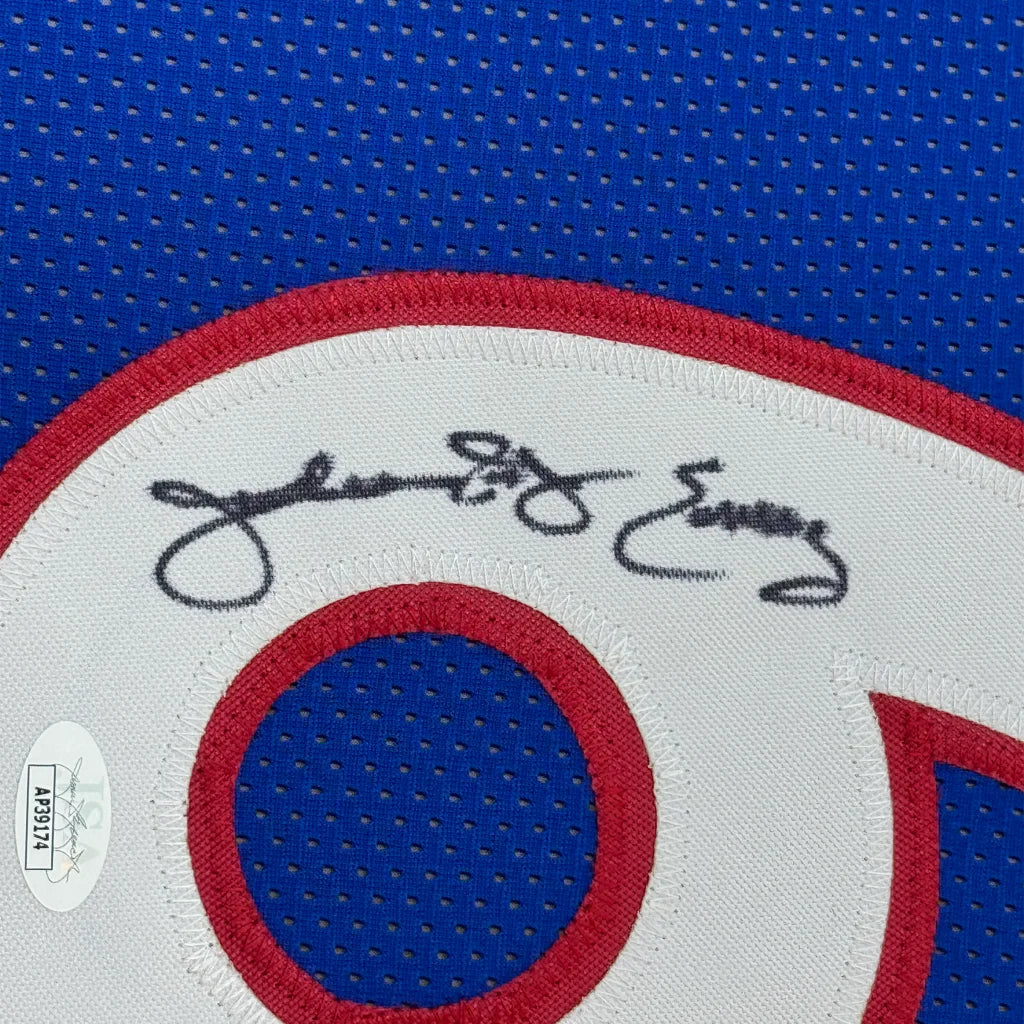 Framed Autographed Julius Erving Dr. J 35x39 Philadelphia Blue Basketball Jersey JSA COA | Certified Authentic Signed Memorabilia | vintageantiquesgifts.com