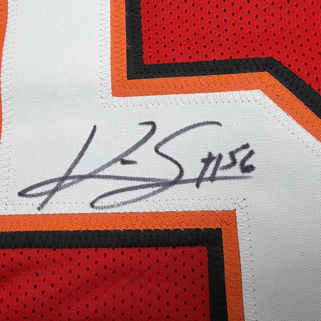 Framed autographed Kwon Alexander Tampa Bay red jersey with black ink signature, JSA COA