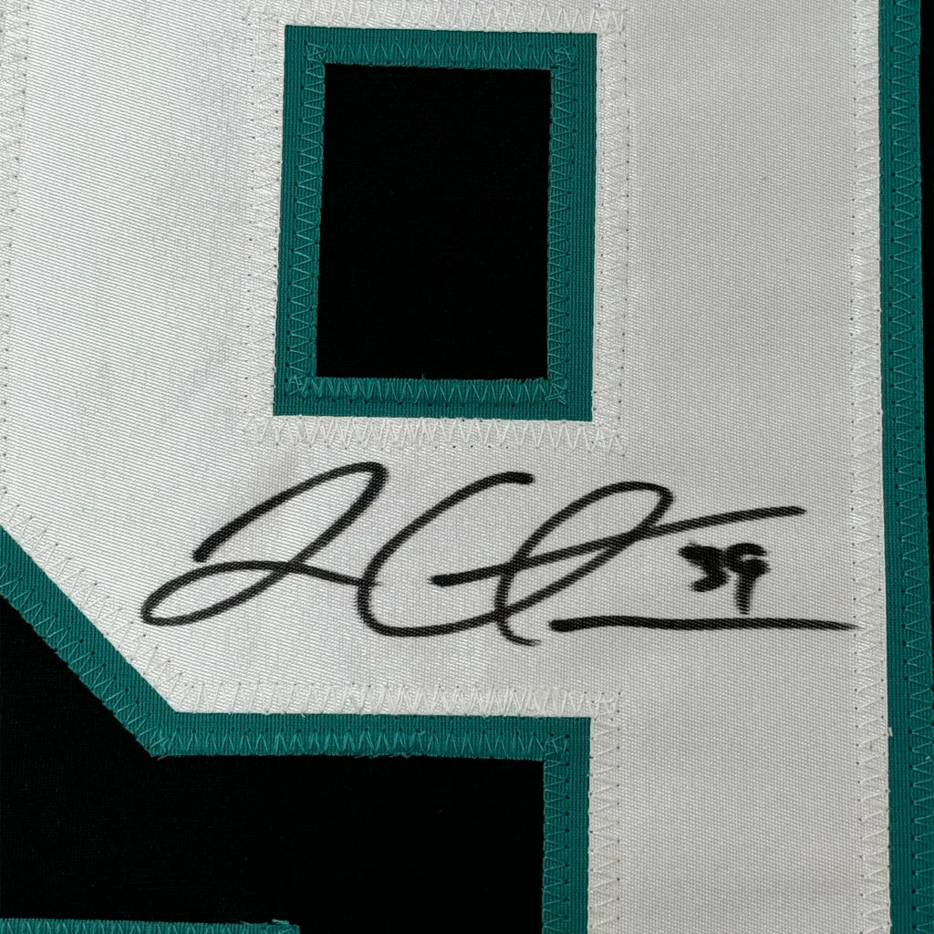 Framed Autographed Logan Couture 35x39 San Jose Black Hockey Jersey JSA COA | Certified Authentic Signed Memorabilia | vintageantiquesgifts.com