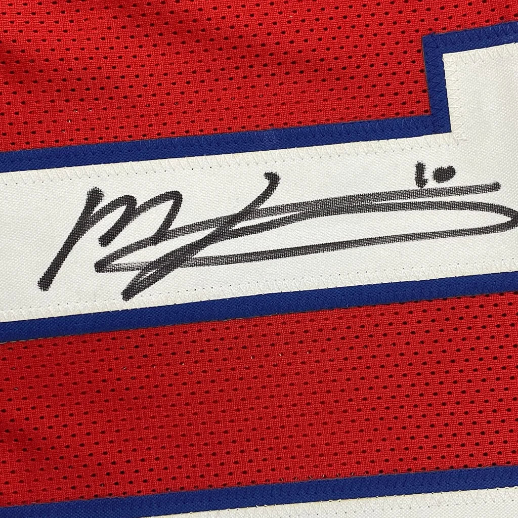 Framed autographed Mac Jones New England red mesh jersey Beckett COA