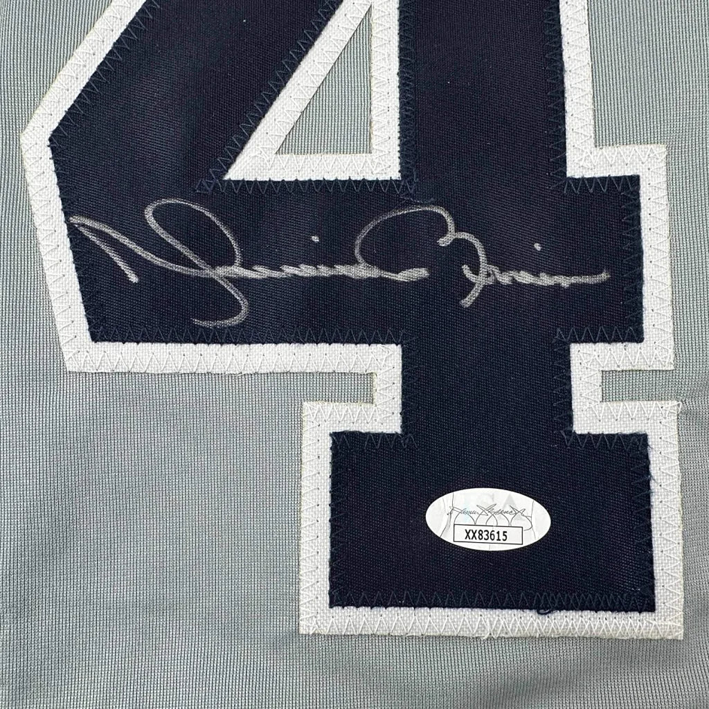 Framed Autographed Mariano Rivera 35x39 New York Grey Baseball Jersey JSA COA/LOA | Certified Authentic Signed Memorabilia | vintageantiquesgifts.com