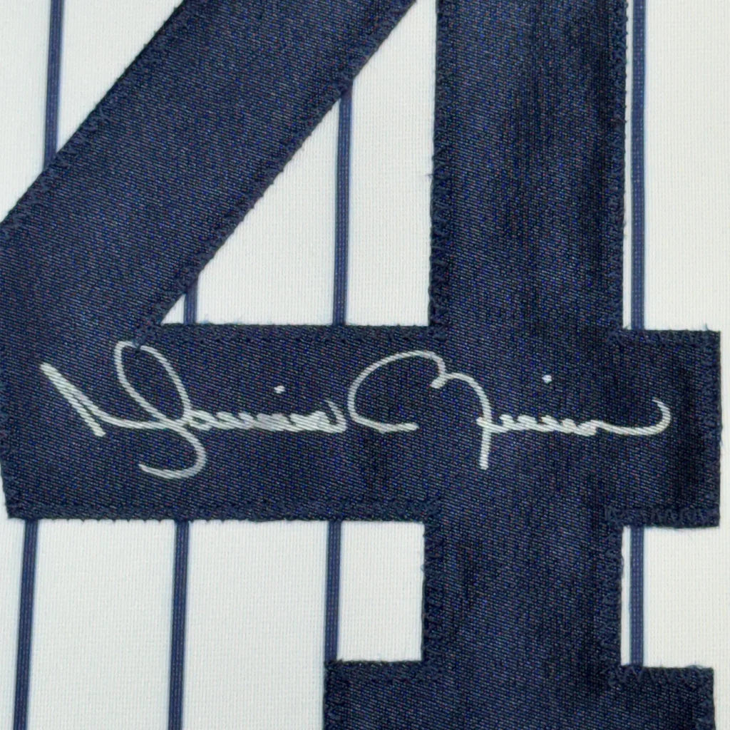 Framed Autographed Mariano Rivera 35x39 New York Pinstripe Baseball Jersey Beckett BAS COA Holo | Certified Authentic Signed Memorabilia | vintageantiquesgifts.com