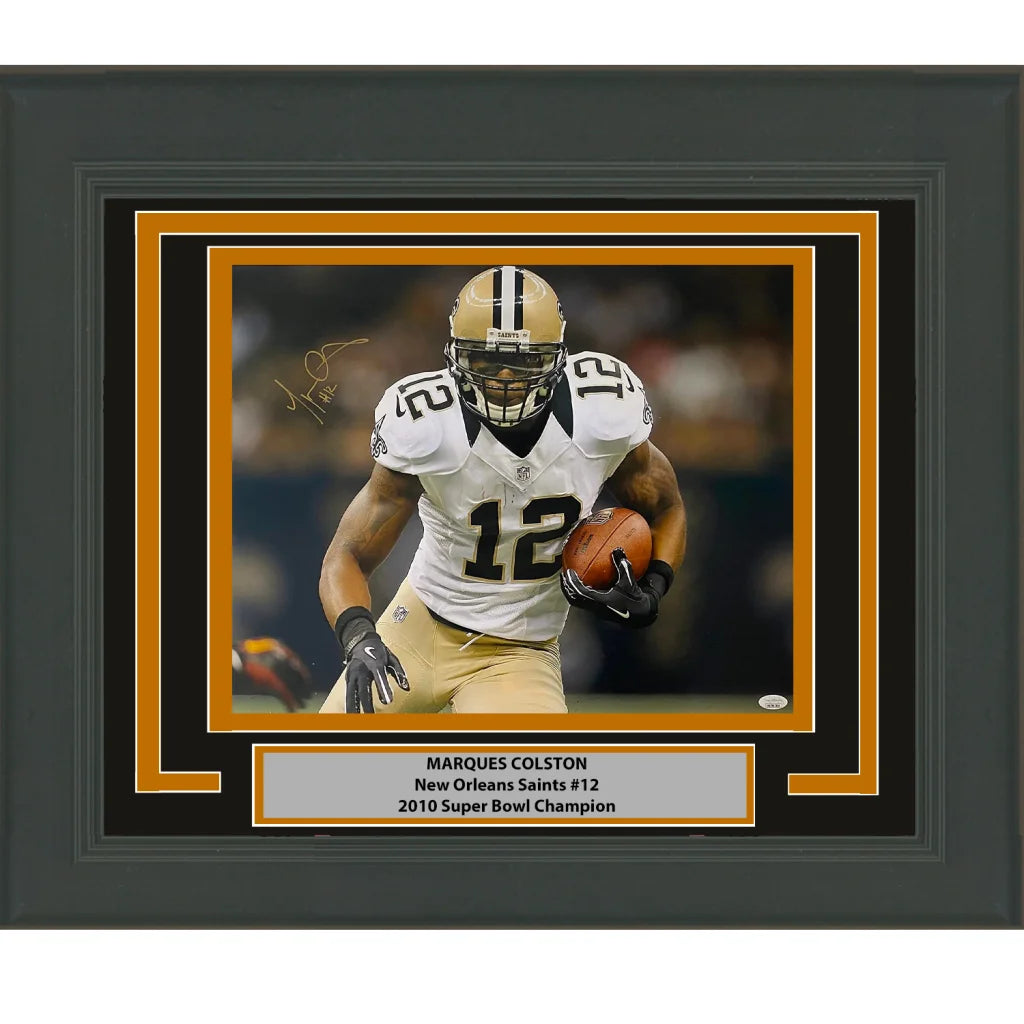 Framed Marques Colston signed Super Bowl Champion photo for your man cave display