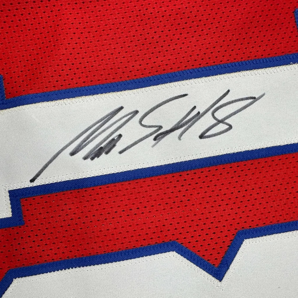 Framed autographed Matthew Slater New England red football jersey Beckett BAS COA