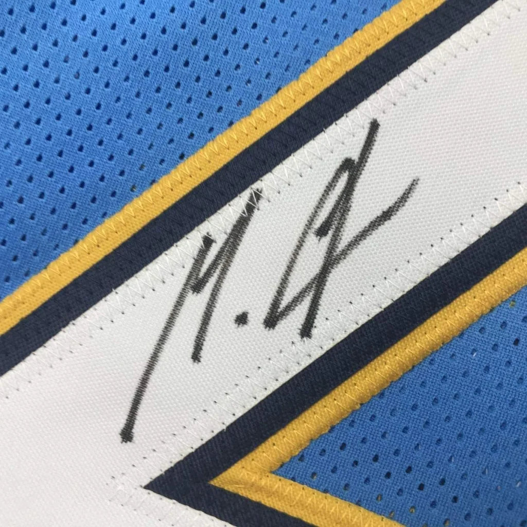 Light blue Melvin Gordon Chargers jersey with autograph perfect for your man cave