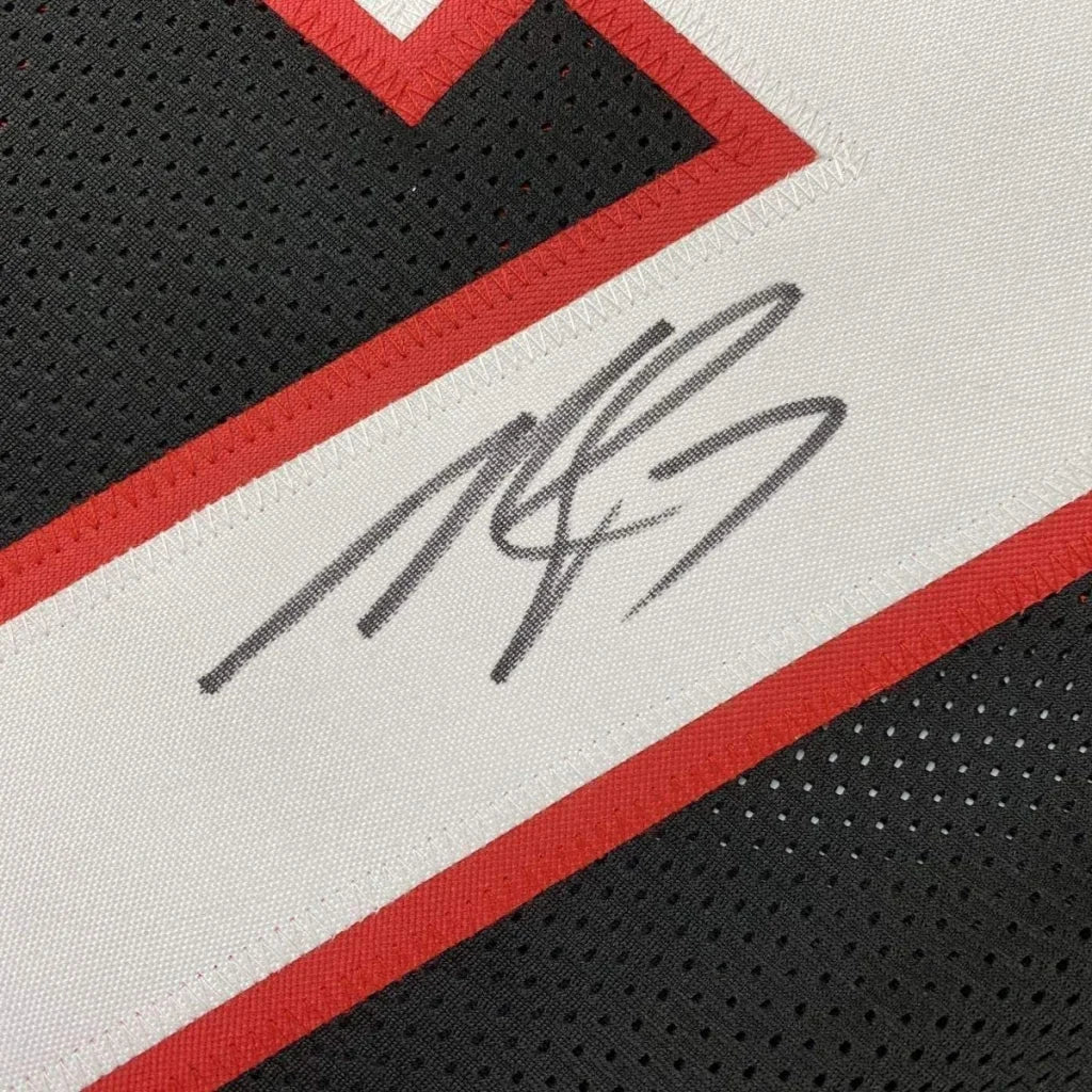 Framed Autographed Michael Mike Vick 35x39 Atlanta Retro Black Football Jersey JSA COA | Certified Authentic Signed Memorabilia | vintageantiquesgifts.com
