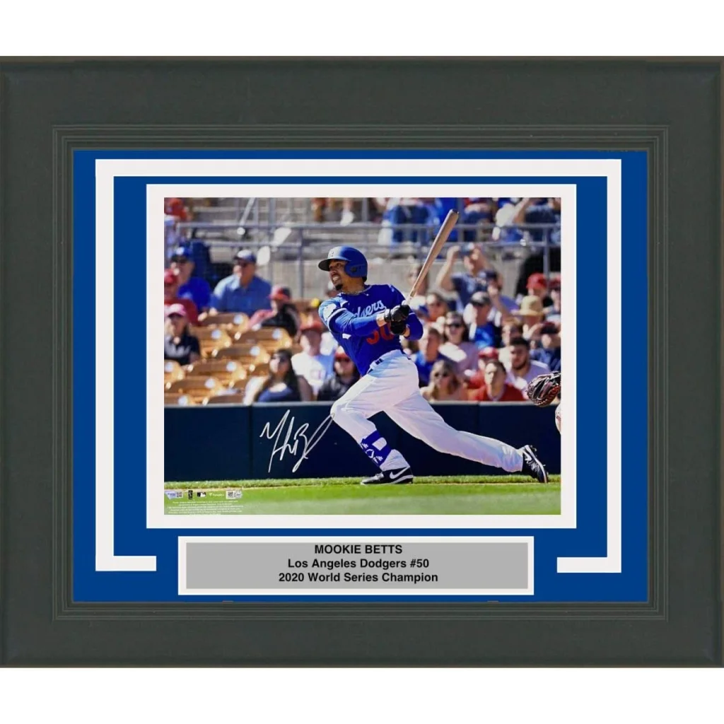 Framed Autographed Mookie Betts Los Angeles LA Dodgers 16x20 Baseball Photo Fanatics COA | Hall of Fame Sports Memorabilia | vintageantiquesgifts.com