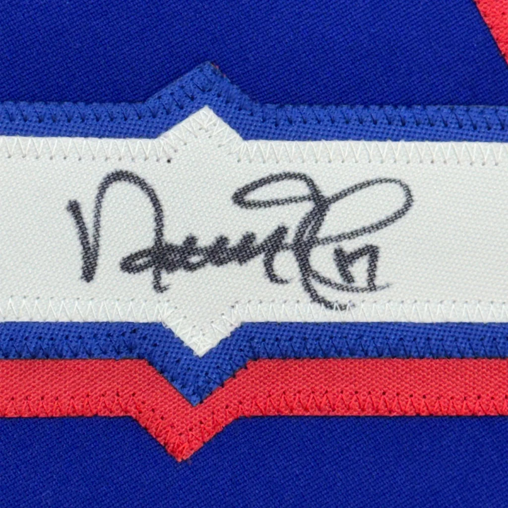 Framed Autographed Nathan Eovaldi 35x39 Texas Blue Baseball Jersey Beckett BAS COA | Certified Authentic Signed Memorabilia | vintageantiquesgifts.com