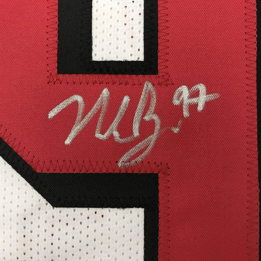 Framed Autographed Nick Bosa 35x39 San Francisco White Football Jersey JSA COA | Certified Authentic Signed Memorabilia | vintageantiquesgifts.com
