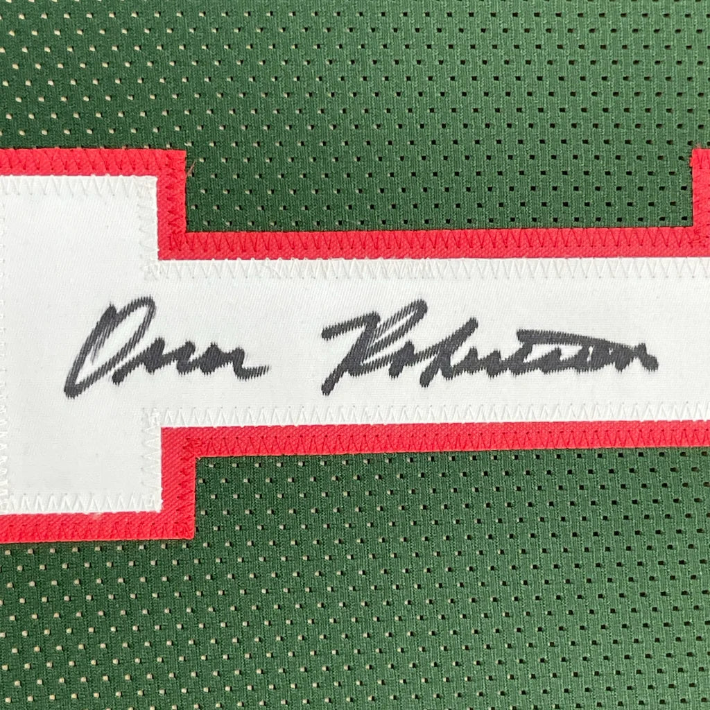 Framed Autographed Oscar Robertson 35x39 Milwaukee Green Basketball Jersey PSA/DNA COA | Certified Authentic Signed Memorabilia | vintageantiquesgifts.com
