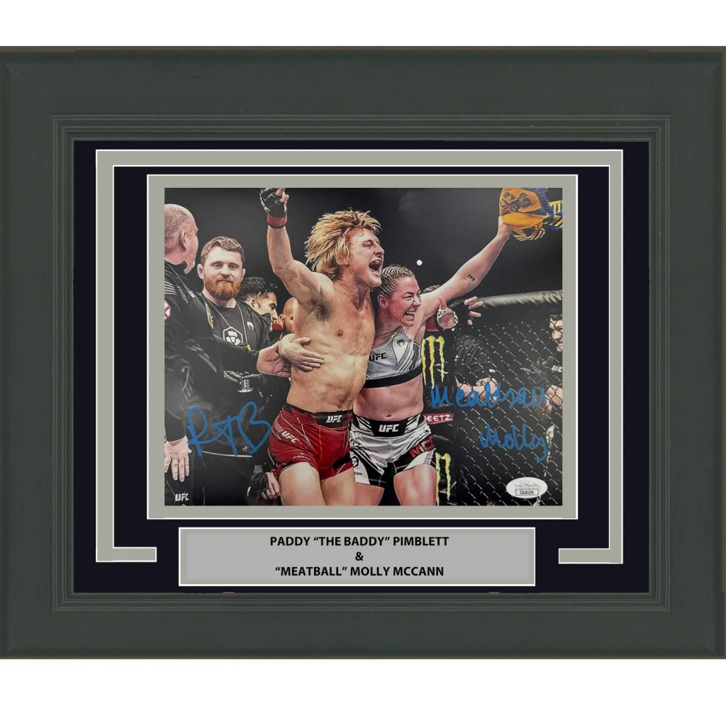 Framed signed photo of Paddy The Baddy Pimblett and Molly Meatball McCann in UFC victory pose with JSA COA