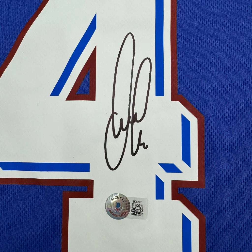 Framed Autographed Patrick Vieira 35x39 France French National Team Blue Soccer Jersey Beckett BAS COA | Certified Authentic Signed Memorabilia | vintageantiquesgifts.com