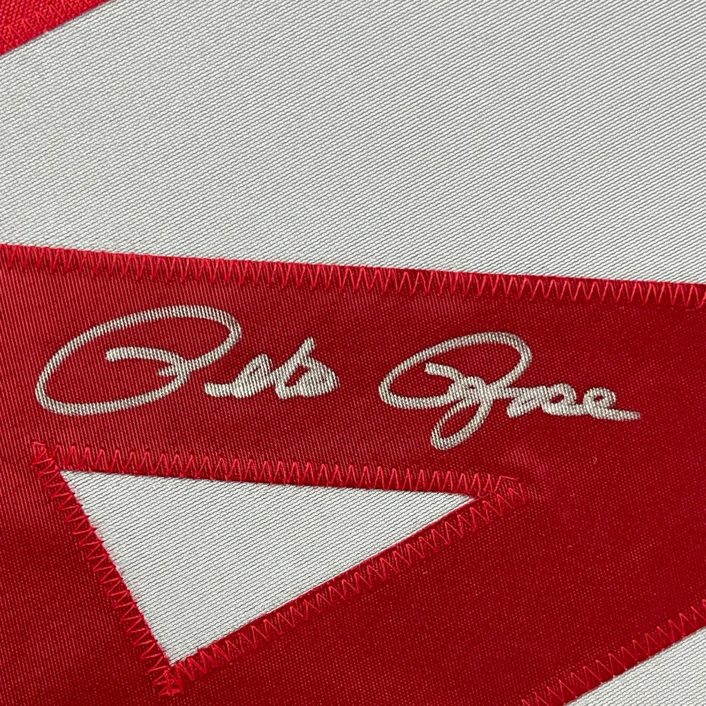 Embroidered red and white Reds fabric with Pete Rose signature perfect for your man cave