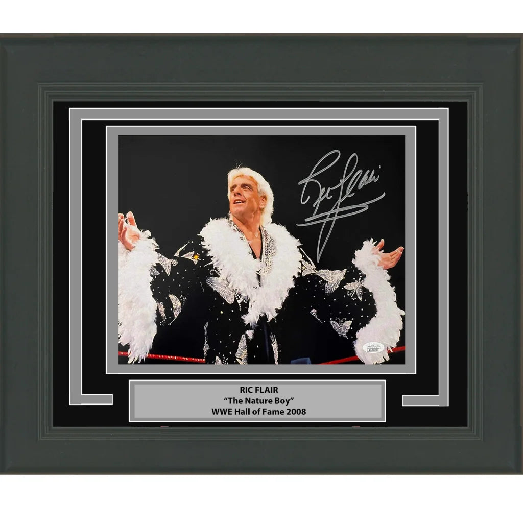 Framed Ric Flair autographed wrestling robe photo ready to hang perfect for fans