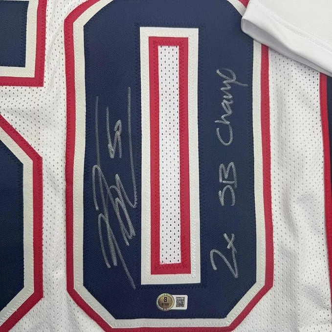Framed Autographed Rob Ninkovich 2x SB Champ 35x39 New England White Football Jersey Beckett BAS COA | Certified Authentic Signed Memorabilia | vintageantiquesgifts.com