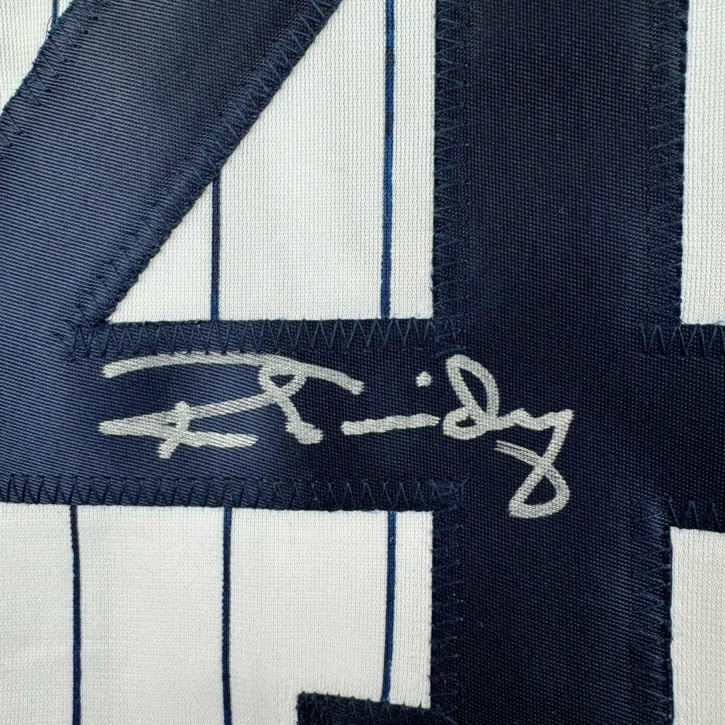 Autographed pinstriped Yankees jersey with number 44 from Ron Guidry for fans