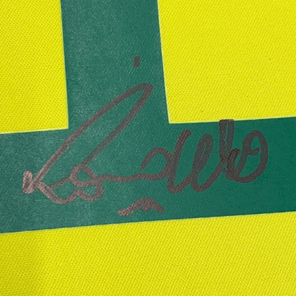 Green fabric with Ronaldo Nazario signature for your man cave jersey display