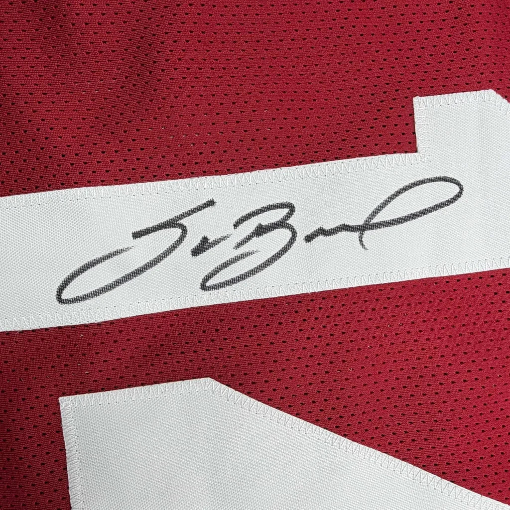 Framed Autographed Sam Bradford 35x39 Oklahoma Red College Football Jersey Beckett BAS COA | Certified Authentic Signed Memorabilia | vintageantiquesgifts.com