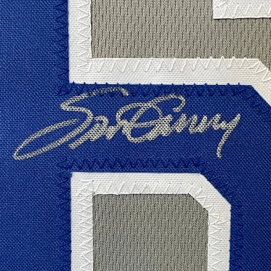 Autographed Dodgers jersey with stitched numbers in a professionally framed display