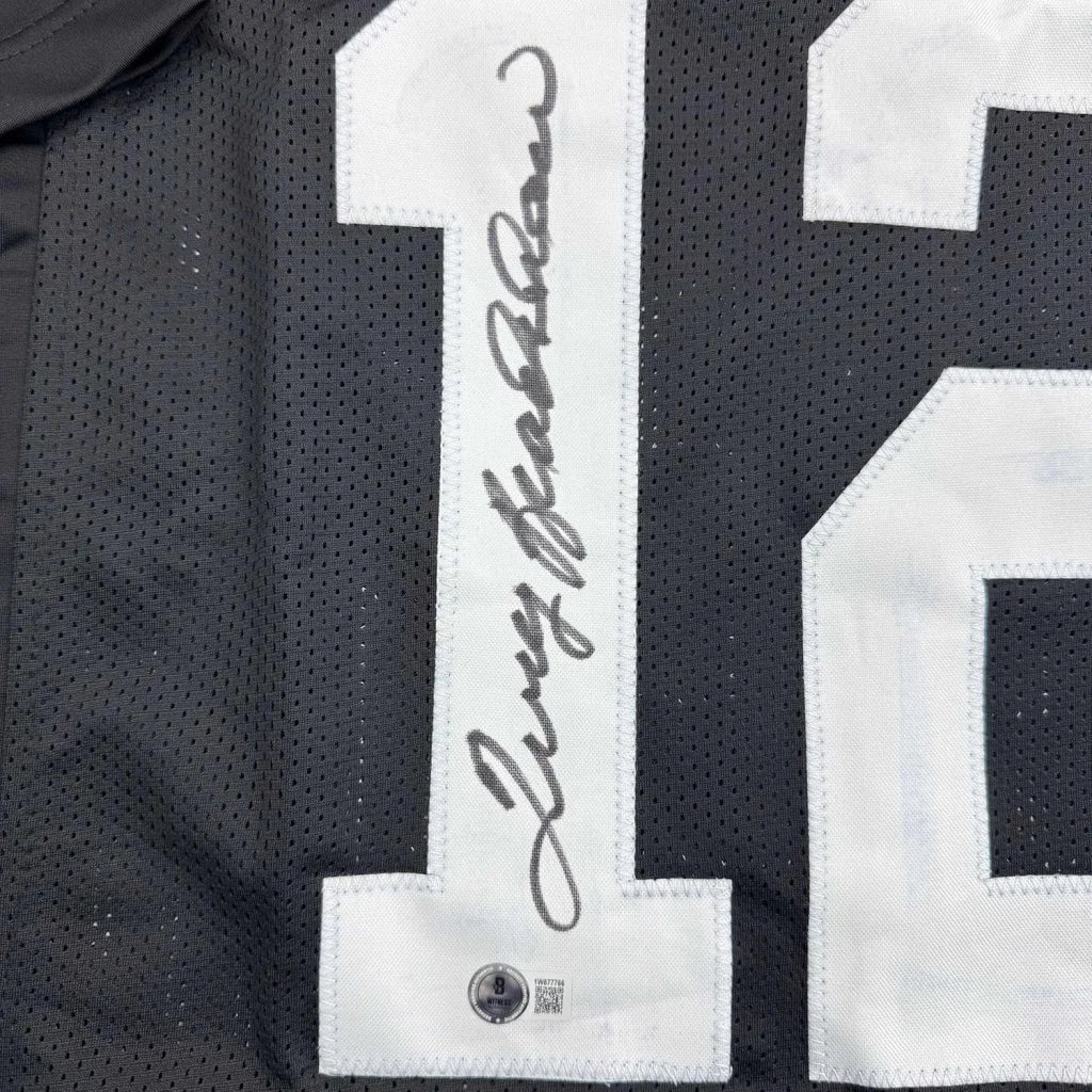 Framed Autographed Terry Bradshaw 35x39 Pittsburgh Black Football Jersey Beckett BAS COA | Certified Authentic Signed Memorabilia | vintageantiquesgifts.com