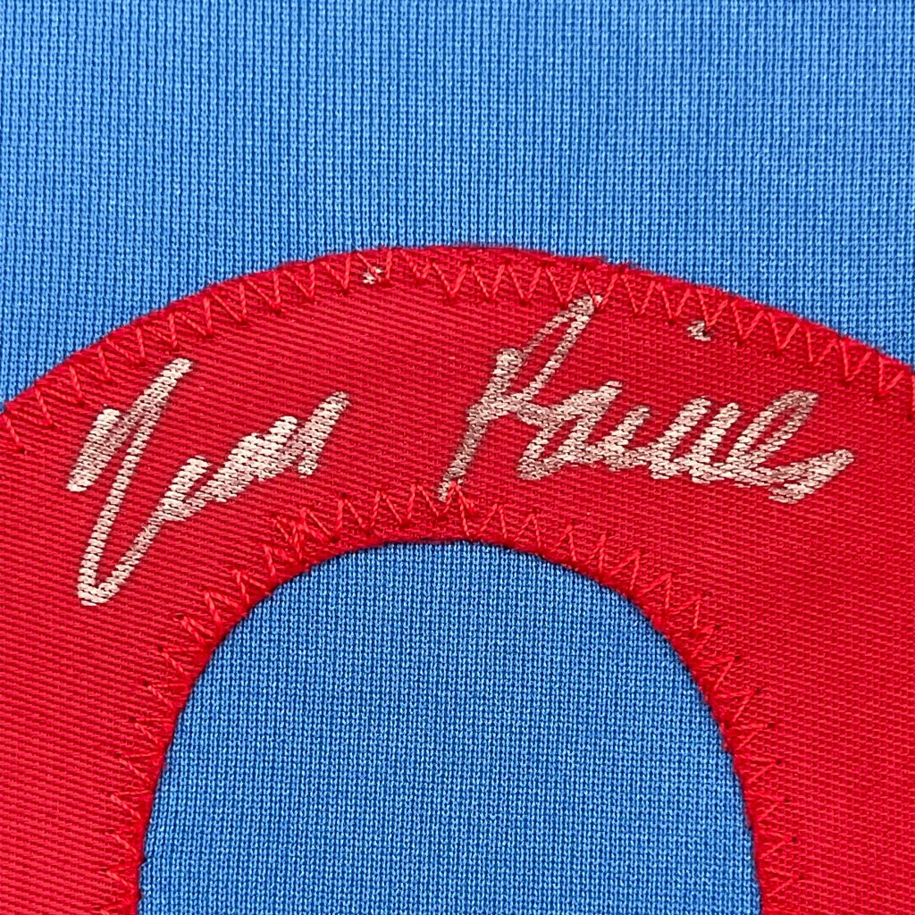 Red Tommy Hilfiger embroidered patch on framed signed Tim Raines Montreal Expos jersey