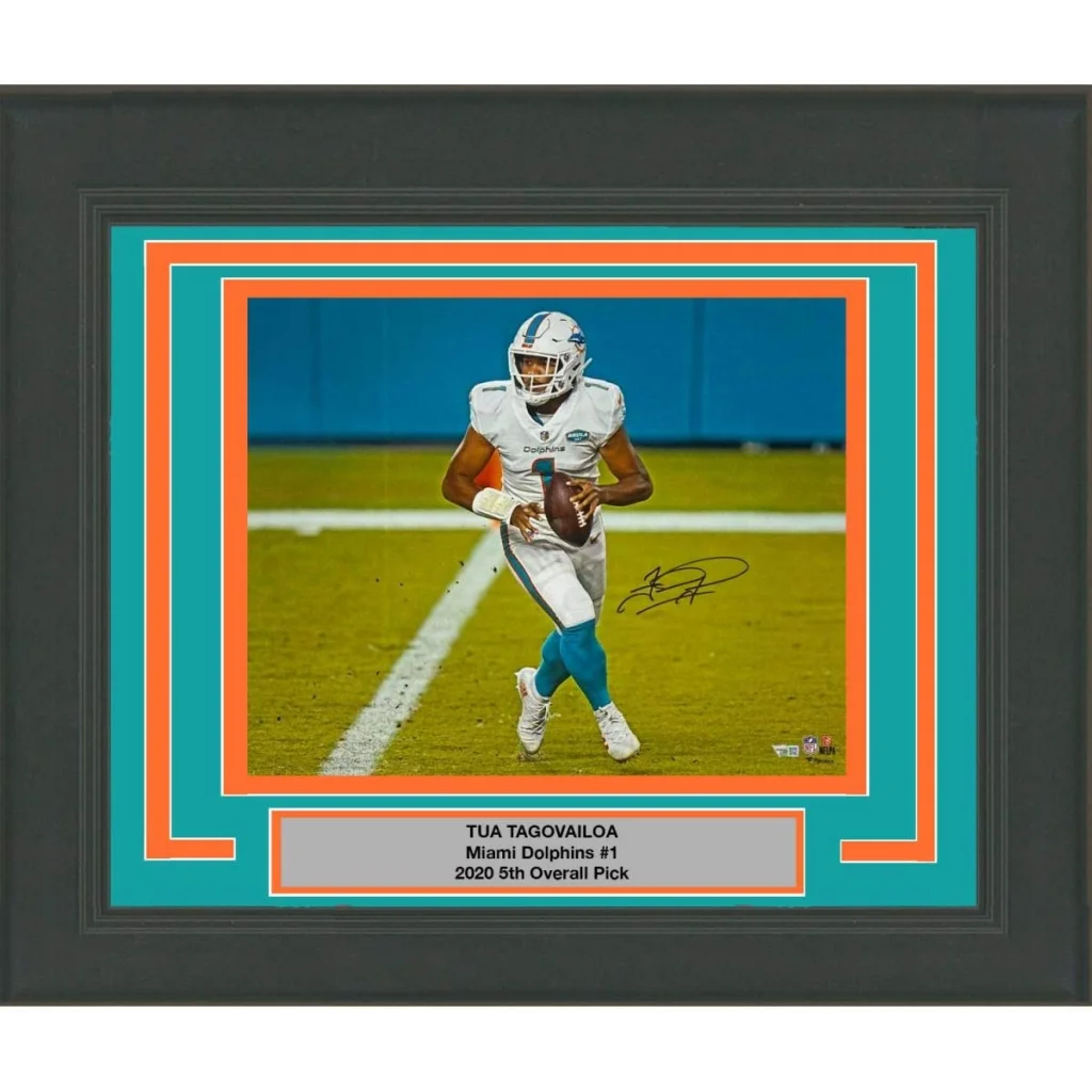 Framed autographed Tua Tagovailoa Miami Dolphins 16x20 photo with COA