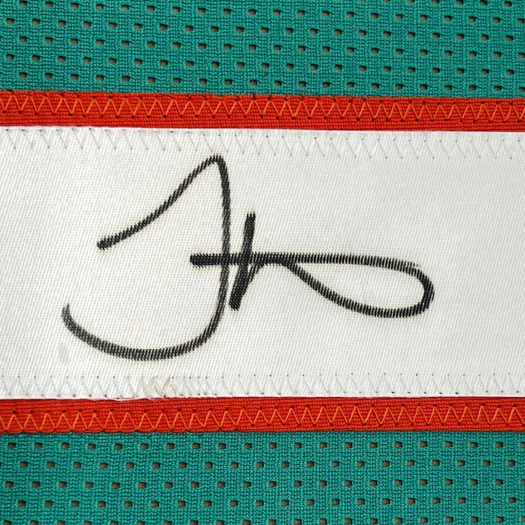 Framed Autographed Tyreek Hill 35x39 Miami Retro Teal Football Jersey JSA COA | Certified Authentic Signed Memorabilia | vintageantiquesgifts.com
