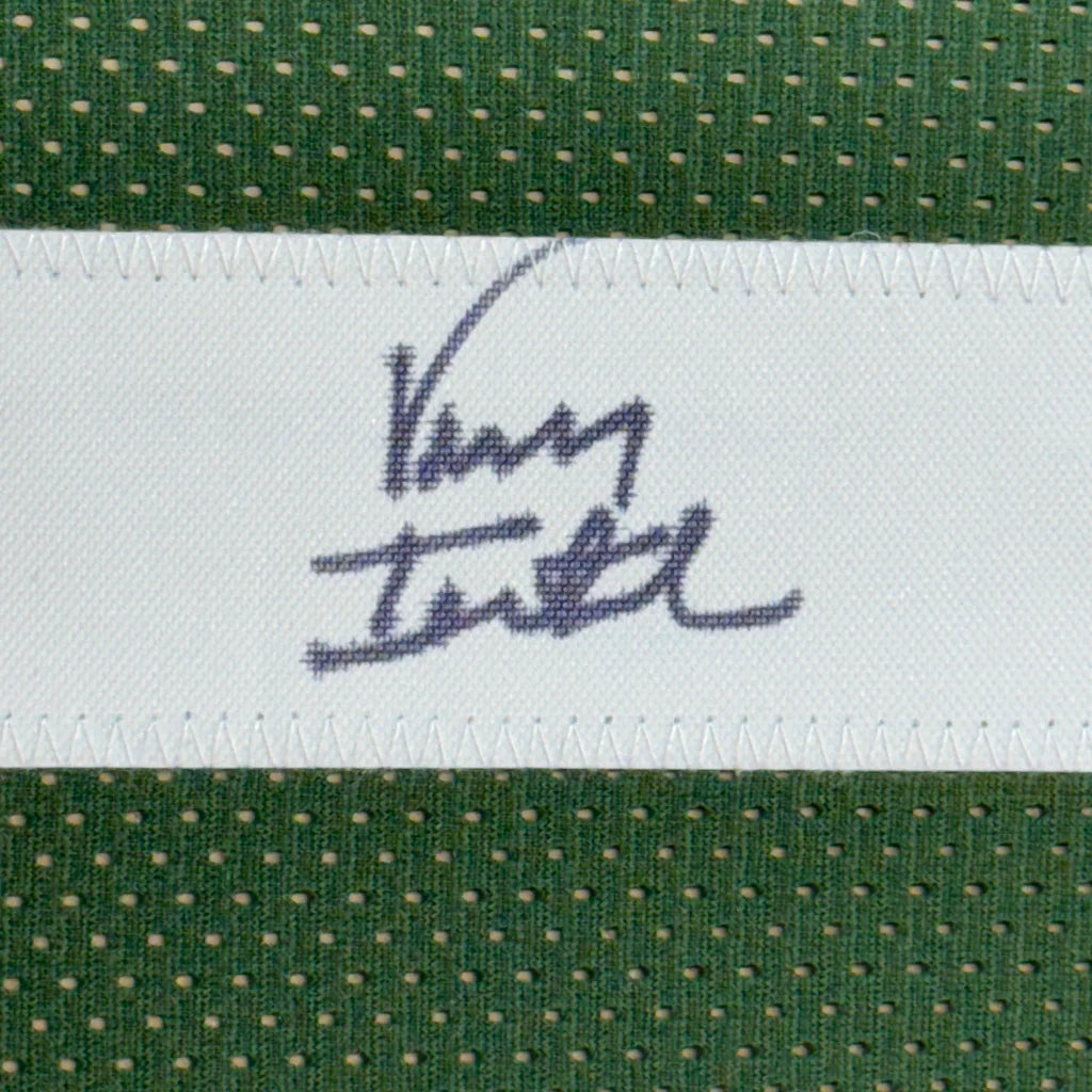 Framed Autographed Vinny Testaverde 35x39 New York Green Football Jersey JSA COA | Certified Authentic Signed Memorabilia | vintageantiquesgifts.com