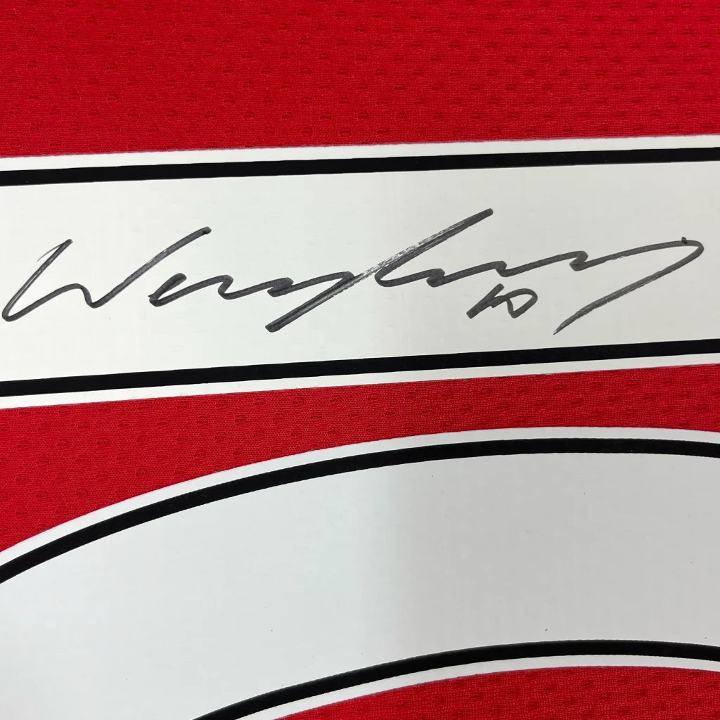 Framed autographed Wayne Rooney Manchester United 2008 red jersey with wingless signature