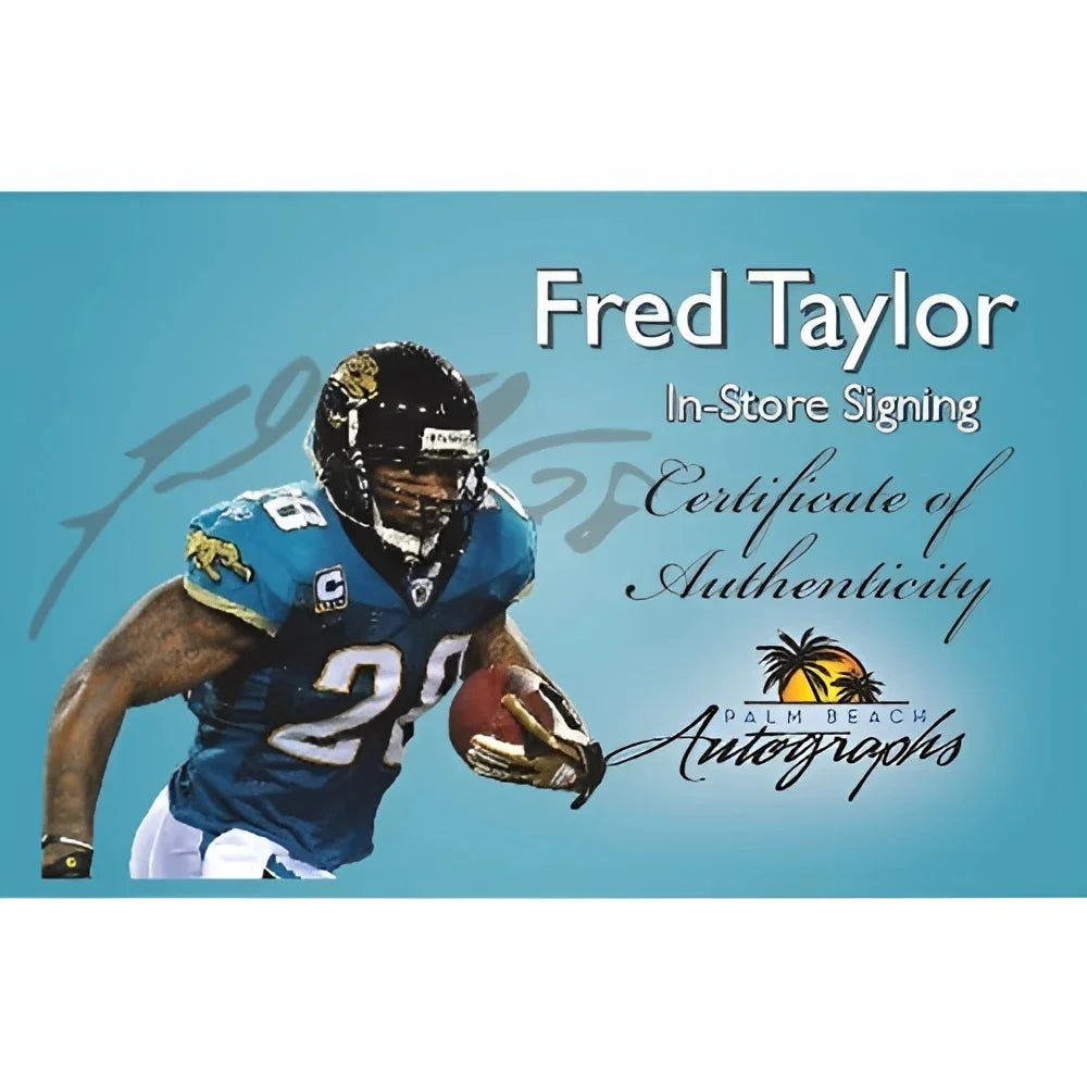 Fred Taylor autographed deluxe framed Jacksonville Jaguars jersey with blue black design number 20 palm tree logo
