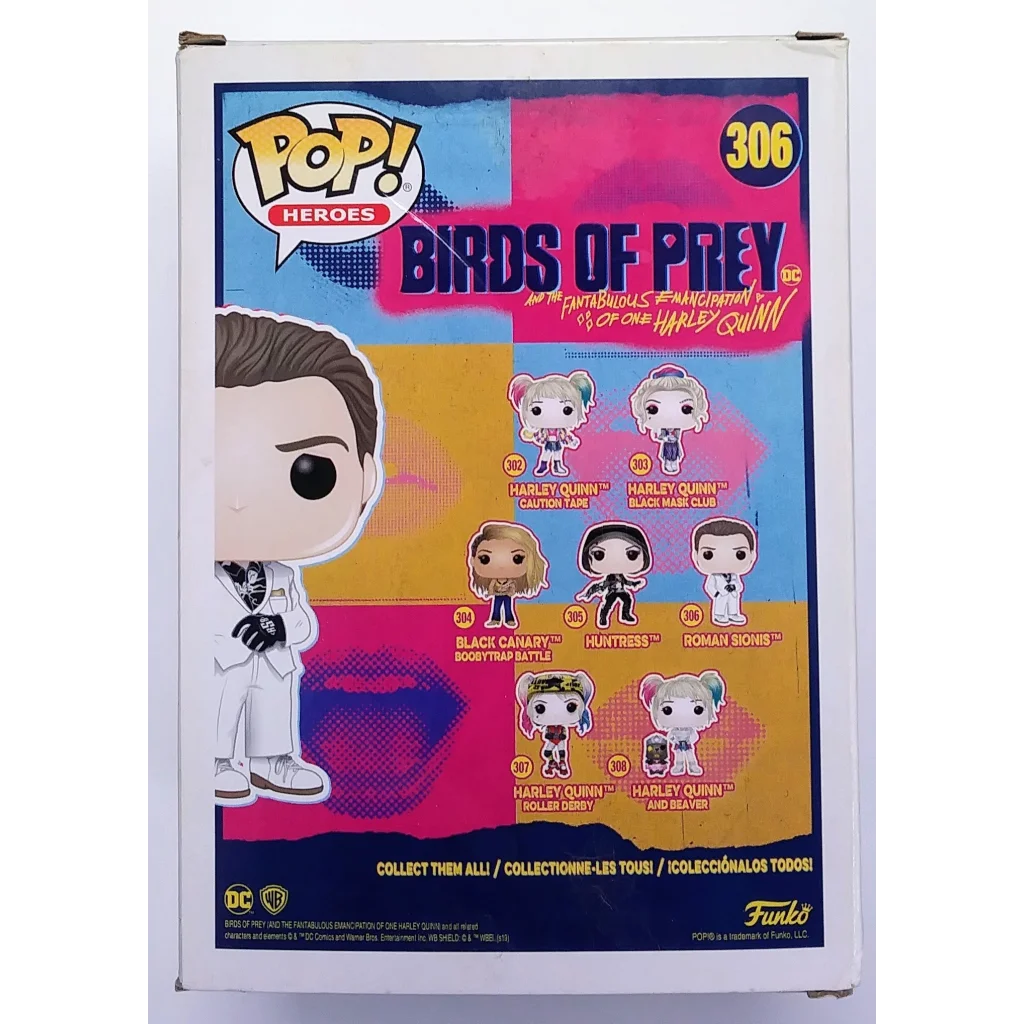 Funko Pop Roman Sionis figure in white black outfit yellow hair