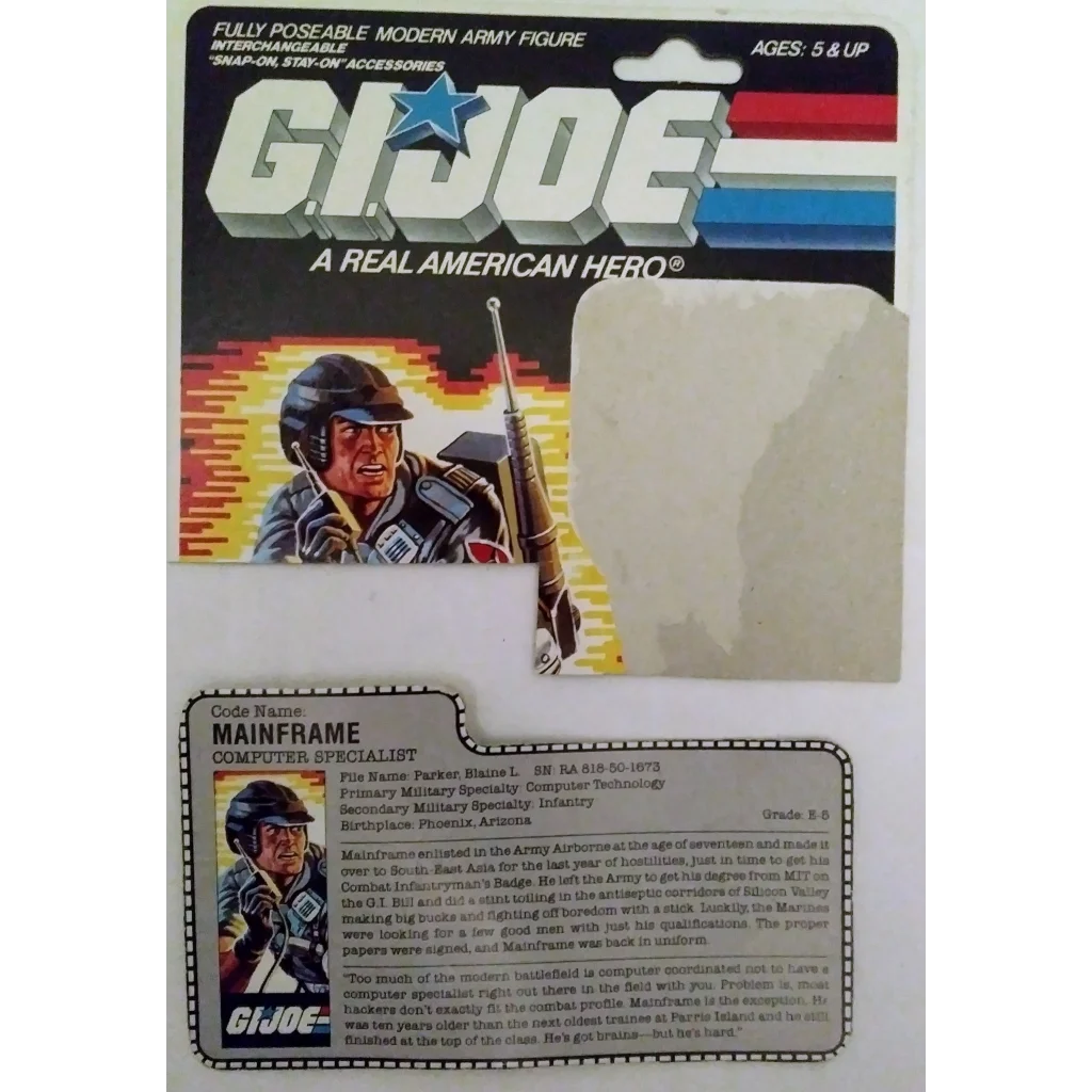 Vintage 1986 GI Joe action figure Mainframe specialist with helmet and rifle